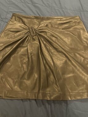 Lucy Paris Metallic black  Faux Leather Mini Skirt with Twist Detail